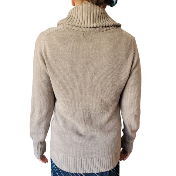GAP Women’s Tan Wool Blend Sweater Large Neutral Crossover Quarter Zip Old Money - Picture 5 of 9